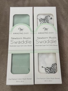 Amazing Baby Newborn Muslin Swaddle Blanket - Mint & White Zebra
